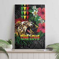 Hawaiian One Love Canvas Wall Art Reggae Lion Tropical Plants and Kakau with Tribal Pattern LT03 - Polynesian Pride