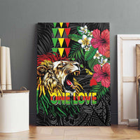 Hawaiian One Love Canvas Wall Art Reggae Lion Tropical Plants and Kakau with Tribal Pattern LT03 - Polynesian Pride