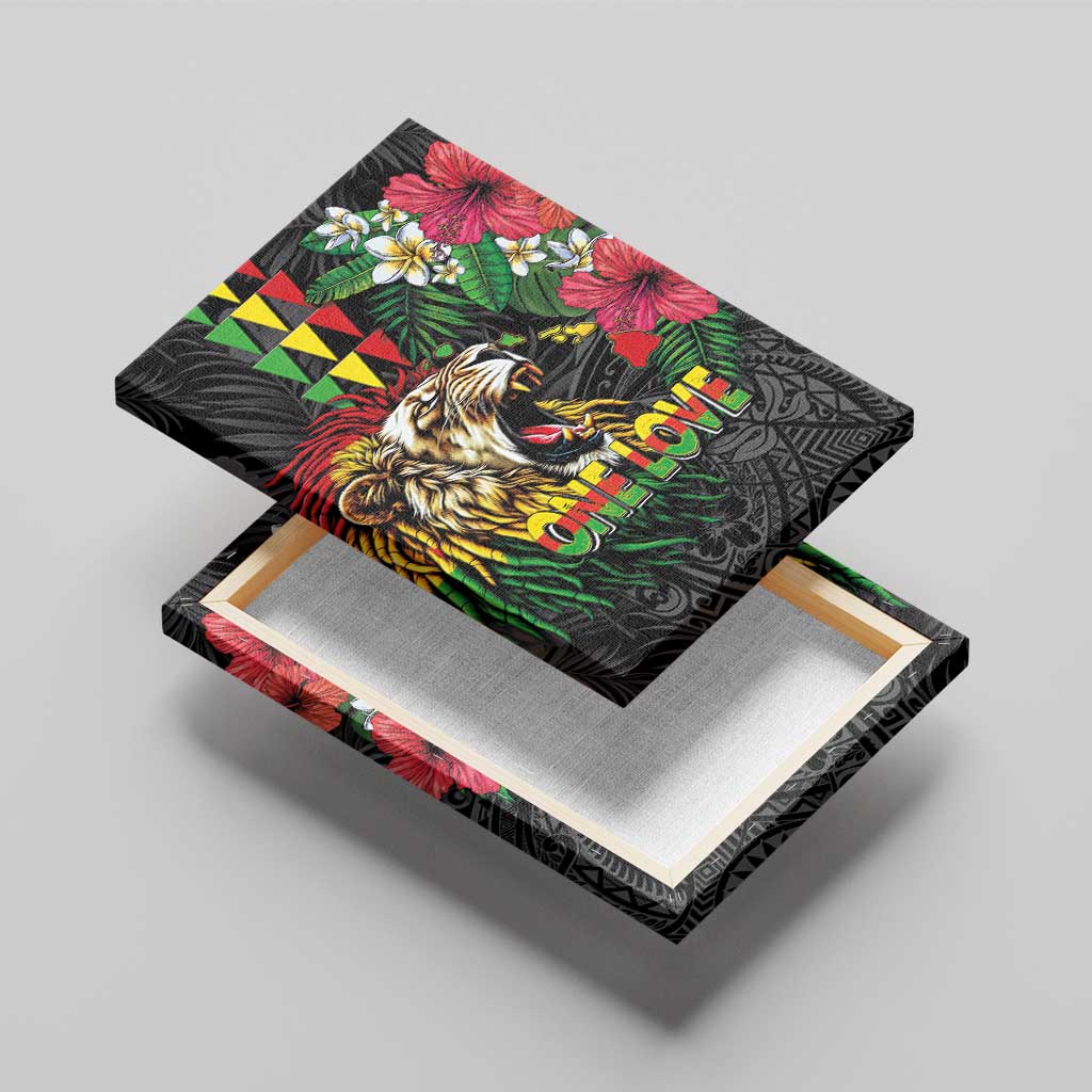 Hawaiian One Love Canvas Wall Art Reggae Lion Tropical Plants and Kakau with Tribal Pattern LT03 - Polynesian Pride