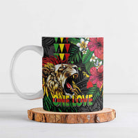 Hawaiian One Love Ceramic Mug Reggae Lion Tropical Plants and Kakau with Tribal Pattern LT03 Black - Polynesian Pride