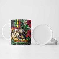 Hawaiian One Love Ceramic Mug Reggae Lion Tropical Plants and Kakau with Tribal Pattern LT03 - Polynesian Pride