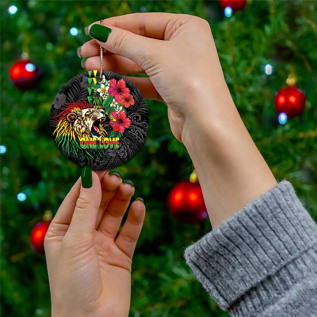 Hawaiian One Love Ceramic Ornament Reggae Lion Tropical Plants and Kakau with Tribal Pattern LT03 - Polynesian Pride