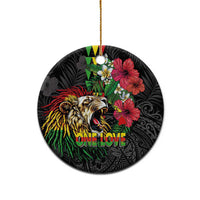 Hawaiian One Love Ceramic Ornament Reggae Lion Tropical Plants and Kakau with Tribal Pattern LT03 - Polynesian Pride