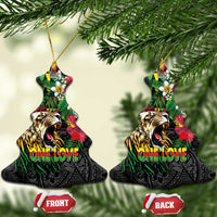 Hawaiian One Love Ceramic Ornament Reggae Lion Tropical Plants and Kakau with Tribal Pattern LT03 Christmas Tree Black - Polynesian Pride