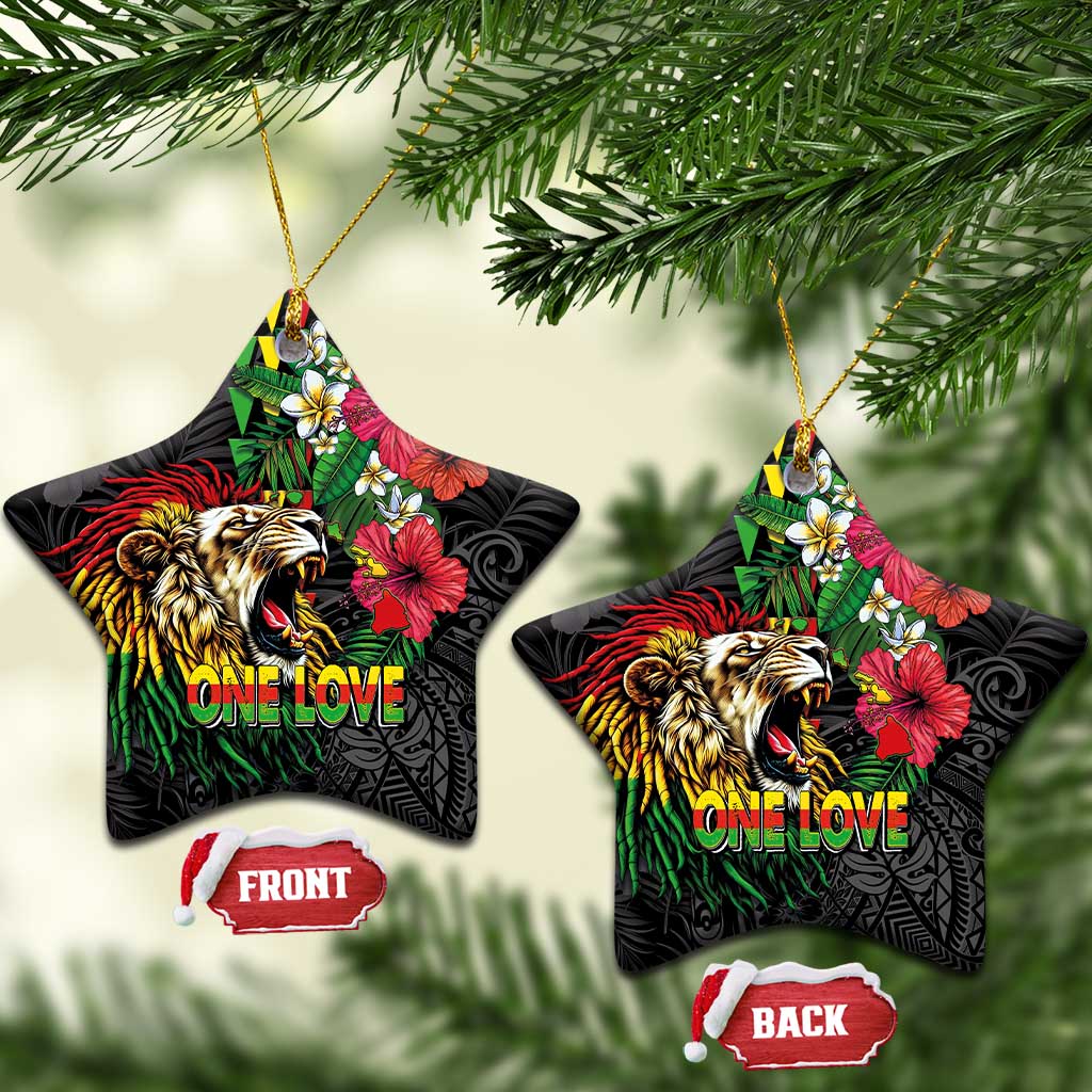 Hawaiian One Love Ceramic Ornament Reggae Lion Tropical Plants and Kakau with Tribal Pattern LT03 Star Black - Polynesian Pride