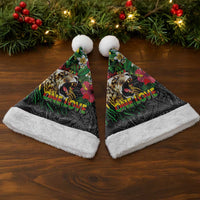 Hawaiian One Love Christmas Santa Hat Reggae Lion Tropical Plants and Kakau with Tribal Pattern LT03 - Polynesian Pride
