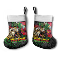 Hawaiian One Love Christmas Stocking Reggae Lion Tropical Plants and Kakau with Tribal Pattern LT03 - Polynesian Pride
