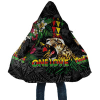 Hawaiian One Love Cloak Reggae Lion Tropical Plants and Kakau with Tribal Pattern LT03 Unisex Black - Polynesian Pride