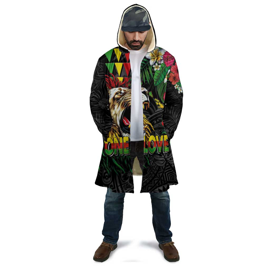 Hawaiian One Love Cloak Reggae Lion Tropical Plants and Kakau with Tribal Pattern LT03 - Polynesian Pride