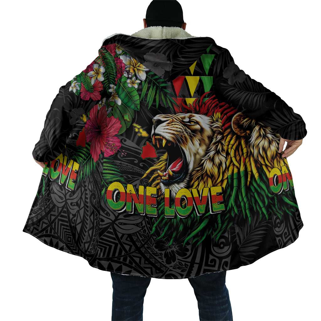 Hawaiian One Love Cloak Reggae Lion Tropical Plants and Kakau with Tribal Pattern LT03 - Polynesian Pride