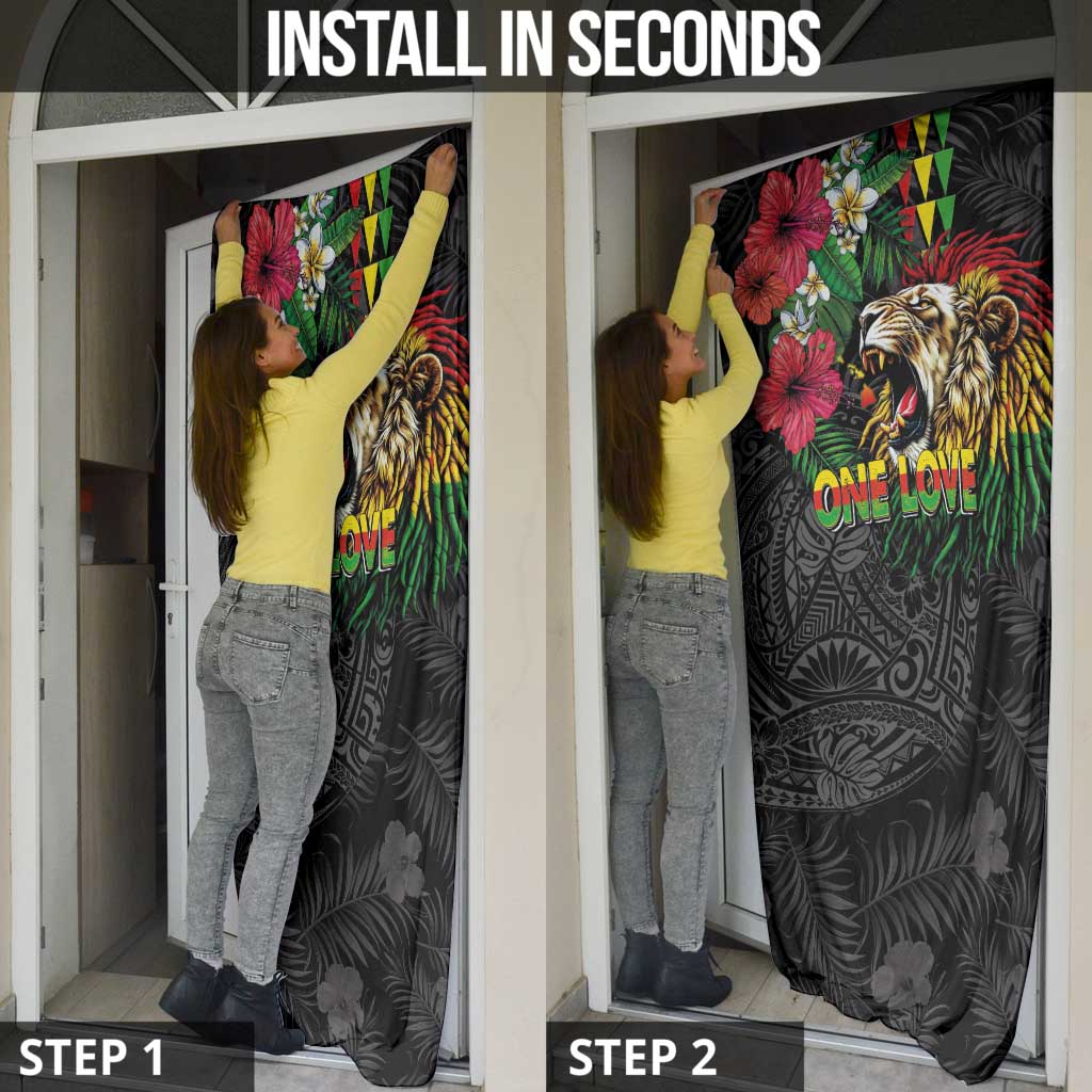 Hawaiian One Love Door Cover Reggae Lion Tropical Plants and Kakau with Tribal Pattern LT03 - Polynesian Pride
