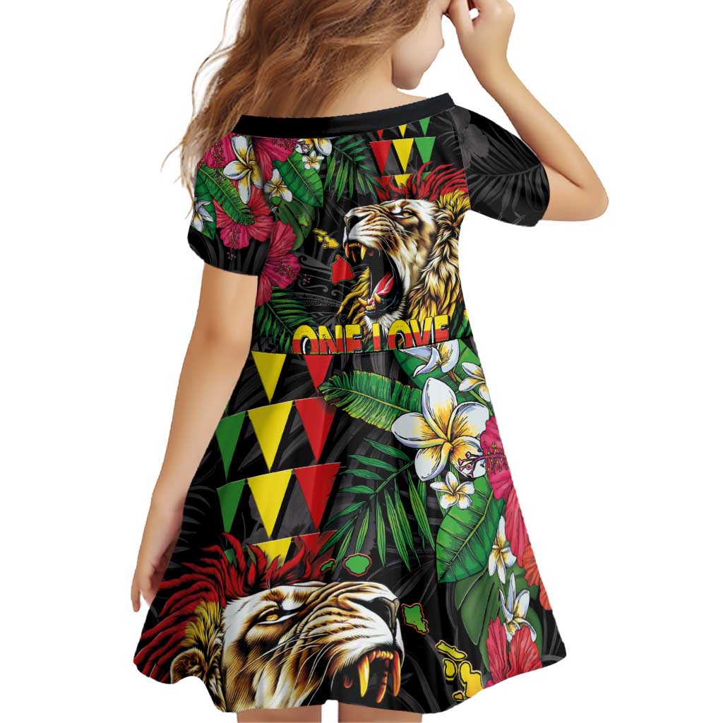 Hawaiian One Love Family Matching Mermaid Dress and Hawaiian Shirt Reggae Lion Tropical Plants and Kakau with Tribal Pattern