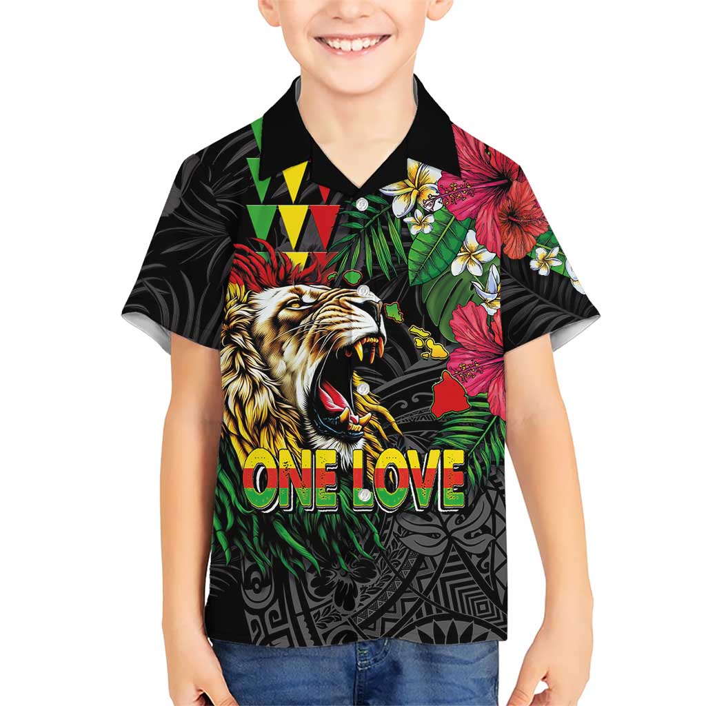 Hawaiian One Love Family Matching Mermaid Dress and Hawaiian Shirt Reggae Lion Tropical Plants and Kakau with Tribal Pattern