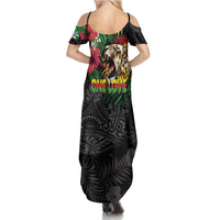Hawaiian One Love Family Matching Summer Maxi Dress and Hawaiian Shirt Reggae Lion Tropical Plants and Kakau with Tribal Pattern