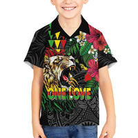 Hawaiian One Love Family Matching Summer Maxi Dress and Hawaiian Shirt Reggae Lion Tropical Plants and Kakau with Tribal Pattern