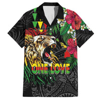 Hawaiian One Love Family Matching Tank Maxi Dress and Hawaiian Shirt Reggae Lion Tropical Plants and Kakau with Tribal Pattern