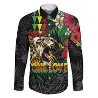 Hawaiian One Love Family Matching Tank Maxi Dress and Hawaiian Shirt Reggae Lion Tropical Plants and Kakau with Tribal Pattern