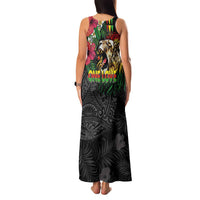 Hawaiian One Love Family Matching Tank Maxi Dress and Hawaiian Shirt Reggae Lion Tropical Plants and Kakau with Tribal Pattern