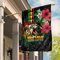 Hawaiian One Love Garden Flag Reggae Lion Tropical Plants and Kakau with Tribal Pattern LT03 House Flag Black - Polynesian Pride