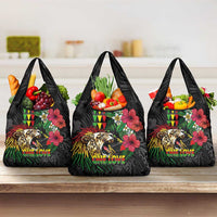 Hawaiian One Love Grocery Bag Reggae Lion Tropical Plants and Kakau with Tribal Pattern LT03 3-pack One Size Black - Polynesian Pride