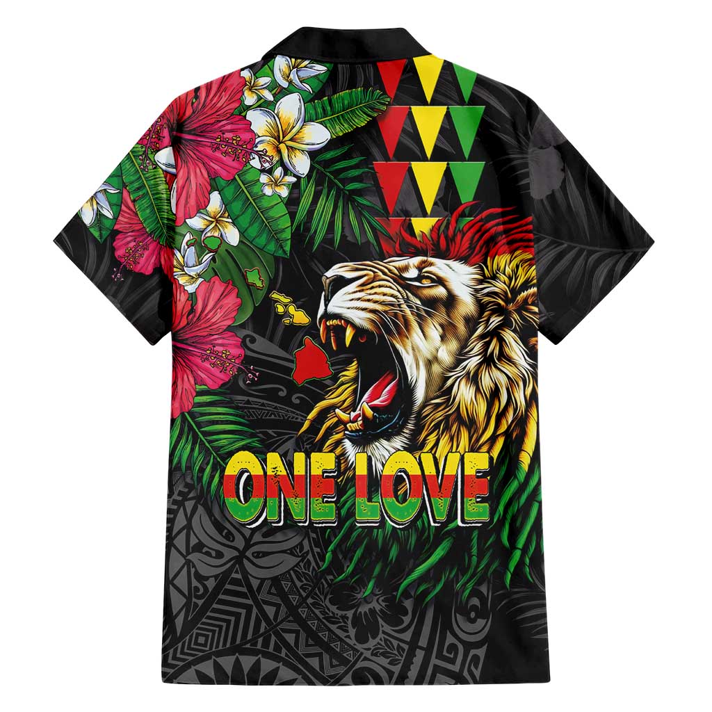 Hawaiian One Love Hawaiian Shirt Reggae Lion Tropical Plants and Kakau with Tribal Pattern LT03 - Polynesian Pride
