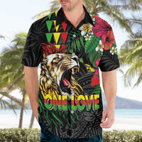 Hawaiian One Love Hawaiian Shirt Reggae Lion Tropical Plants and Kakau with Tribal Pattern LT03 - Polynesian Pride