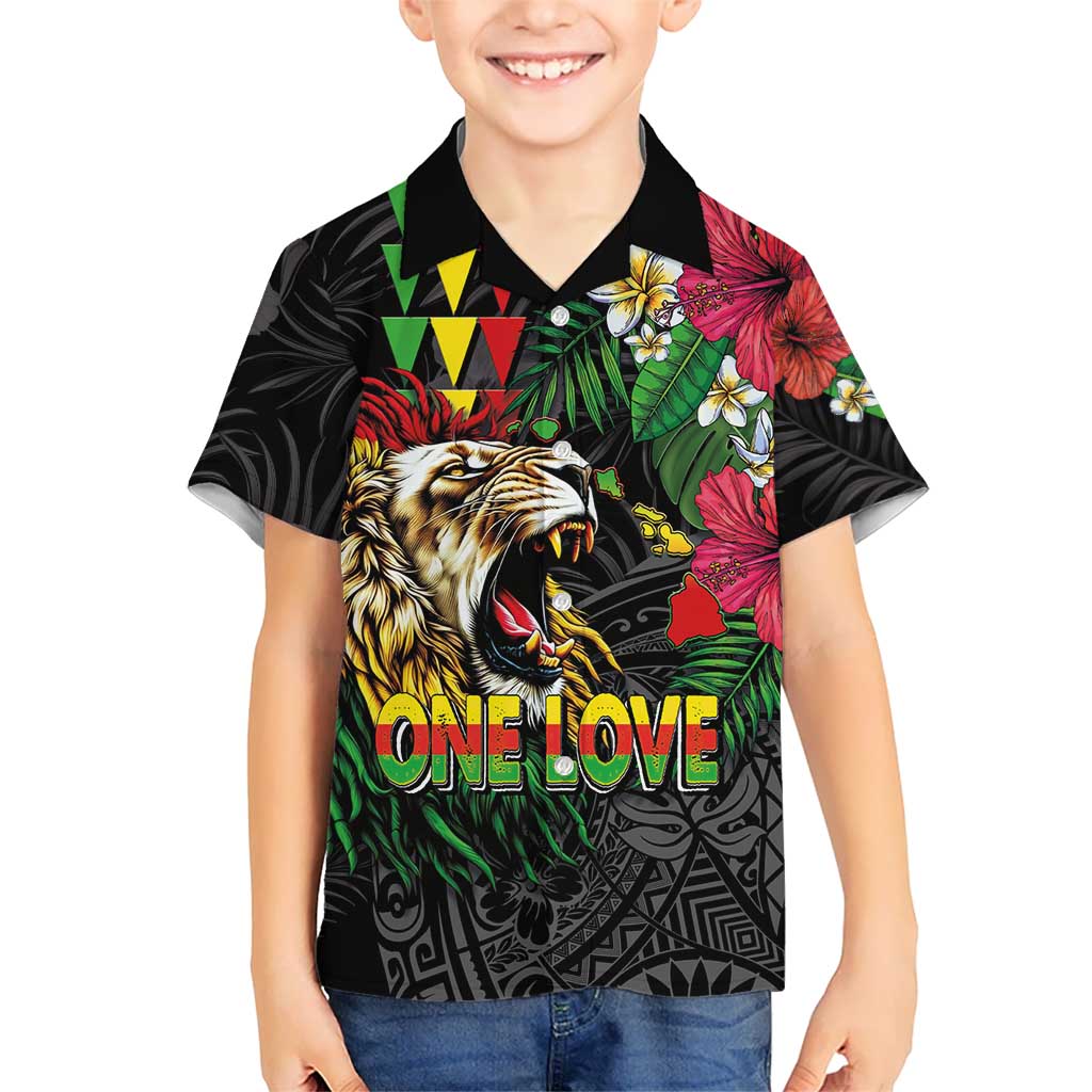 Hawaiian One Love Hawaiian Shirt Reggae Lion Tropical Plants and Kakau with Tribal Pattern LT03 - Polynesian Pride