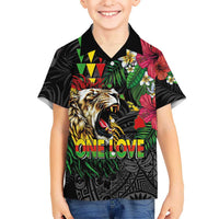 Hawaiian One Love Hawaiian Shirt Reggae Lion Tropical Plants and Kakau with Tribal Pattern LT03 - Polynesian Pride
