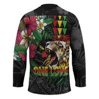Hawaiian One Love Hockey Jersey Reggae Lion Tropical Plants and Kakau with Tribal Pattern LT03 - Polynesian Pride