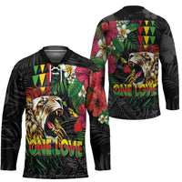 Hawaiian One Love Hockey Jersey Reggae Lion Tropical Plants and Kakau with Tribal Pattern LT03 - Polynesian Pride