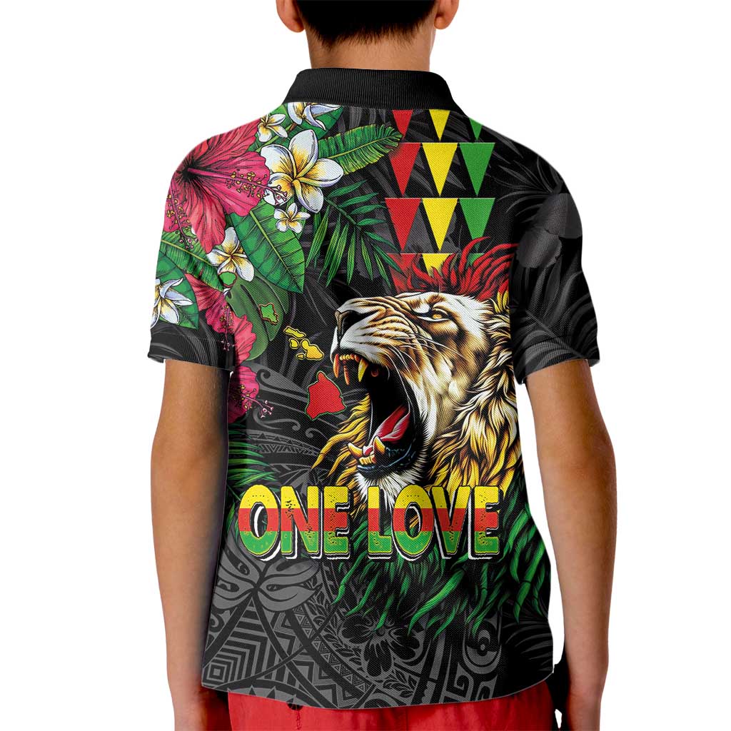 Hawaiian One Love Kid Polo Shirt Reggae Lion Tropical Plants and Kakau with Tribal Pattern LT03 - Polynesian Pride
