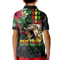 Hawaiian One Love Kid Polo Shirt Reggae Lion Tropical Plants and Kakau with Tribal Pattern LT03 - Polynesian Pride