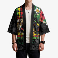 Hawaiian One Love Kimono Reggae Lion Tropical Plants and Kakau with Tribal Pattern LT03 - Polynesian Pride