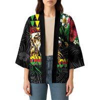 Hawaiian One Love Kimono Reggae Lion Tropical Plants and Kakau with Tribal Pattern LT03 - Polynesian Pride