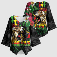 Hawaiian One Love Kimono Sleeve Blouse Reggae Lion Tropical Plants and Kakau with Tribal Pattern LT03 - Polynesian Pride