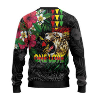 Hawaiian One Love Ugly Christmas Sweater Reggae Lion Tropical Plants and Kakau with Tribal Pattern LT03 - Polynesian Pride