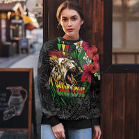Hawaiian One Love Ugly Christmas Sweater Reggae Lion Tropical Plants and Kakau with Tribal Pattern LT03 - Polynesian Pride