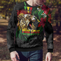 Hawaiian One Love Ugly Christmas Sweater Reggae Lion Tropical Plants and Kakau with Tribal Pattern LT03 - Polynesian Pride