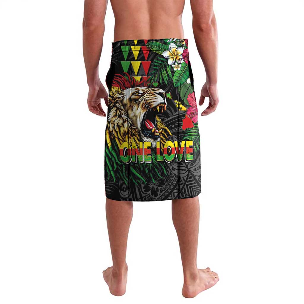 Hawaiian One Love Lavalava Reggae Lion Tropical Plants and Kakau with Tribal Pattern LT03 - Polynesian Pride