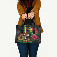 Hawaiian One Love Leather Bag Reggae Lion Tropical Plants and Kakau with Tribal Pattern