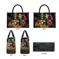 Hawaiian One Love Leather Bag Reggae Lion Tropical Plants and Kakau with Tribal Pattern