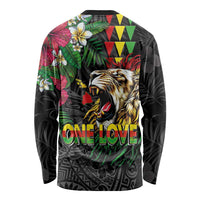 Hawaiian One Love Long Sleeve Shirt Reggae Lion Tropical Plants and Kakau with Tribal Pattern LT03 - Polynesian Pride