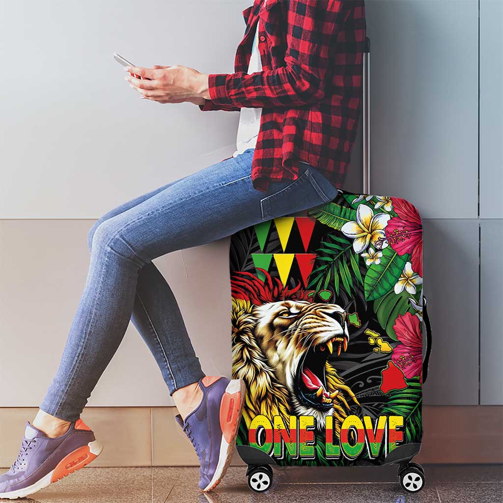 Hawaiian One Love Luggage Cover Reggae Lion Tropical Plants and Kakau with Tribal Pattern LT03 - Polynesian Pride