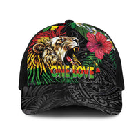 Hawaiian One Love Mesh Trucker Cap Reggae Lion Tropical Plants and Kakau with Tribal Pattern LT03 One Size Black Black - Polynesian Pride