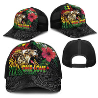 Hawaiian One Love Mesh Trucker Cap Reggae Lion Tropical Plants and Kakau with Tribal Pattern LT03 - Polynesian Pride