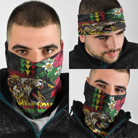 Hawaiian One Love Neck Gaiter Reggae Lion Tropical Plants and Kakau with Tribal Pattern LT03 - Polynesian Pride