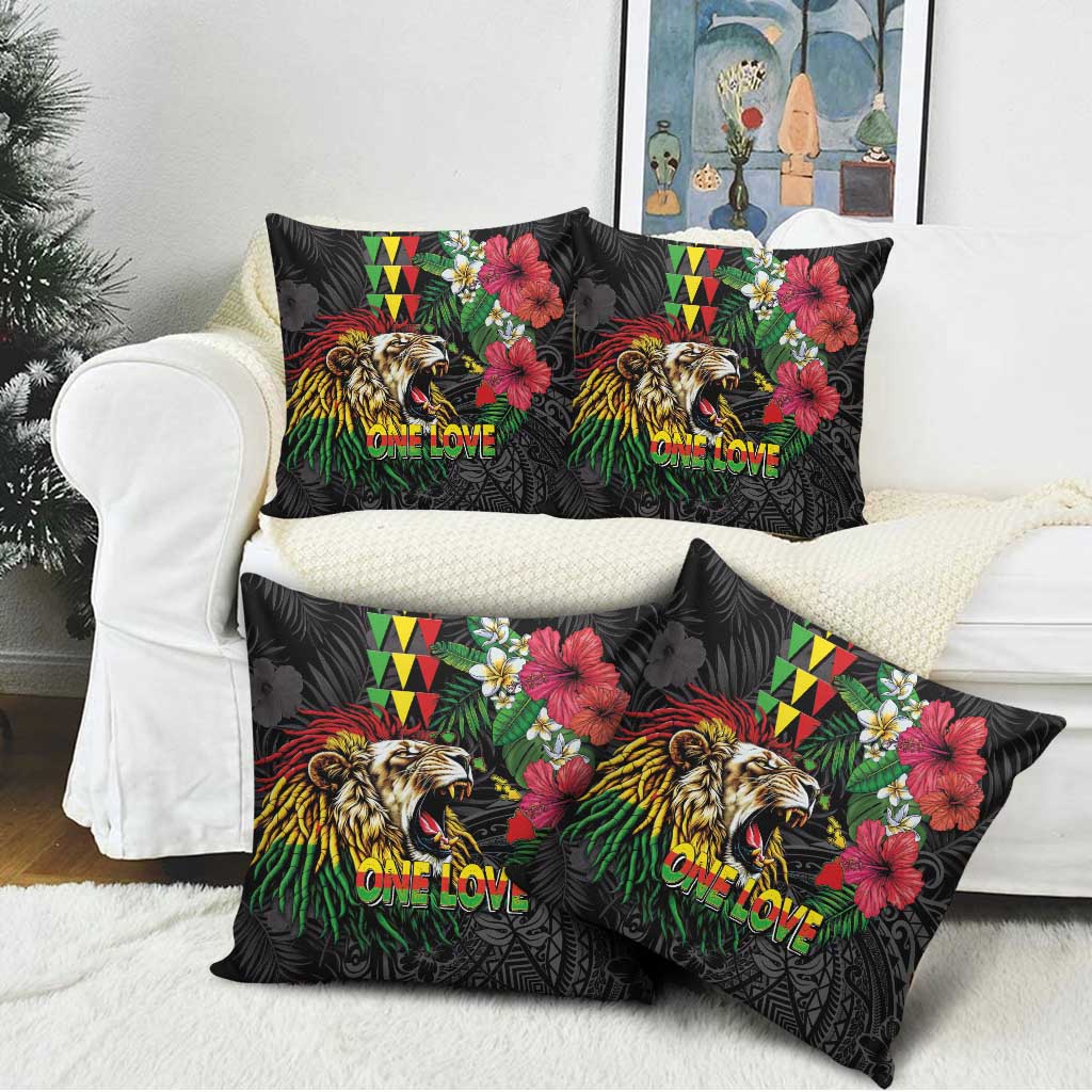 Hawaiian One Love Pillow Cover Reggae Lion Tropical Plants and Kakau with Tribal Pattern LT03 - Polynesian Pride