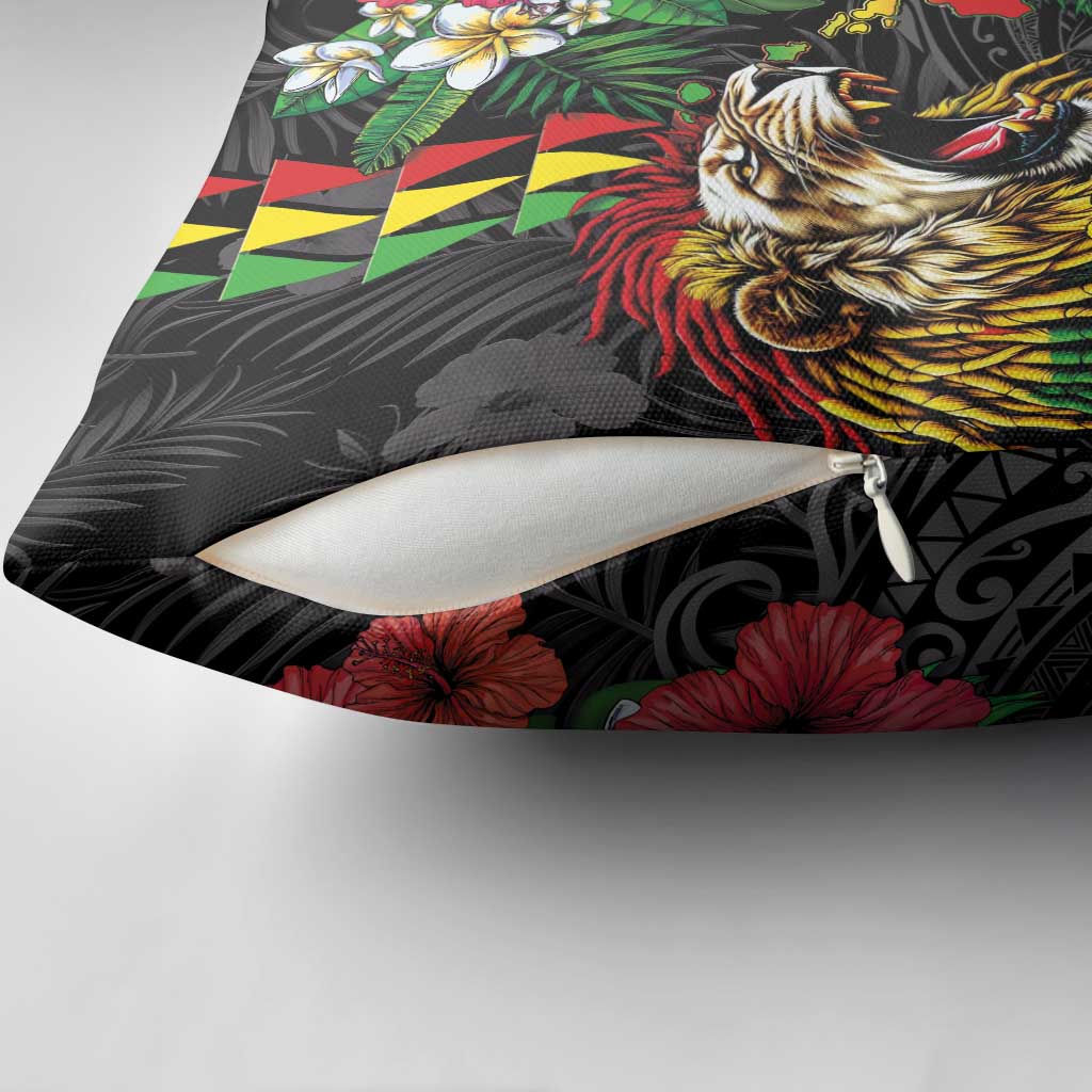Hawaiian One Love Pillow Cover Reggae Lion Tropical Plants and Kakau with Tribal Pattern LT03 - Polynesian Pride