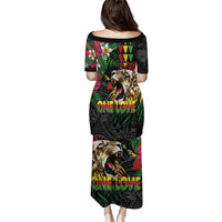 Hawaiian One Love Puletasi Reggae Lion Tropical Plants and Kakau with Tribal Pattern LT03 - Polynesian Pride