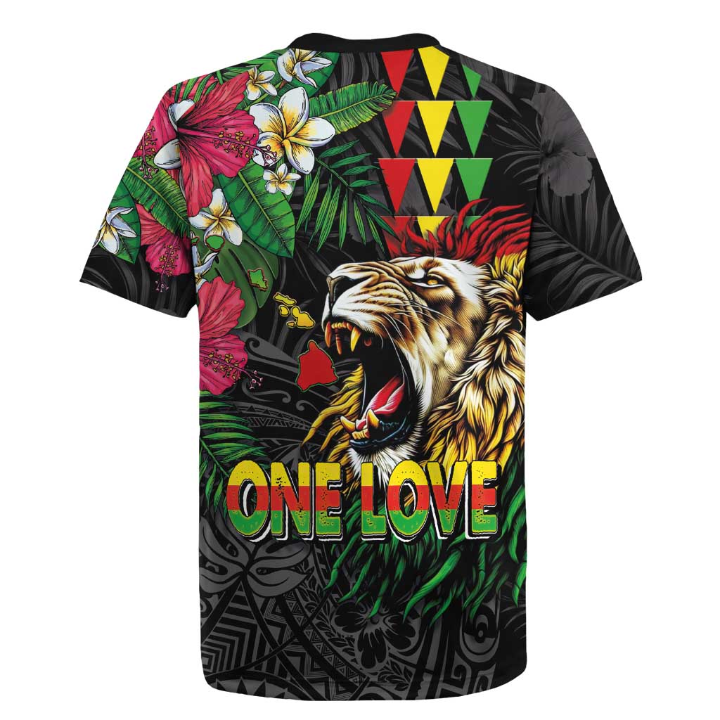 Hawaiian One Love Rugby Jersey Reggae Lion Tropical Plants and Kakau with Tribal Pattern LT03 - Polynesian Pride
